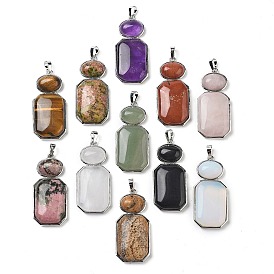 Gemstone Human Body Shaped Pendants, Rack Plating Brass Oval & Rectangle Charms, Platinum