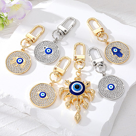 Creative flame devil's eye keychain alloy full diamond geometric Turkish eye pendant pendant