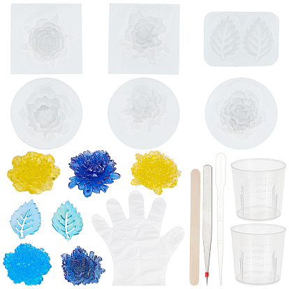 Silicone Molds, Resin Casting Molds, with Iron Tweezers, Measuring Cup, Plastic Dropper, Gloves and Birch Wooden Craft Ice Cream Sticks