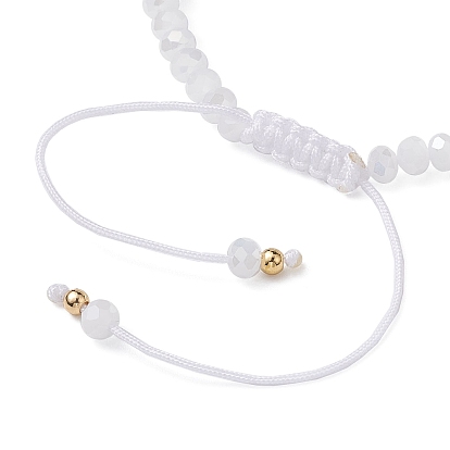 4Pcs 4 Style Glass & Brass Moon & Star Braided Bead Bracelets Set, Heart Charms Stackable Bracelets