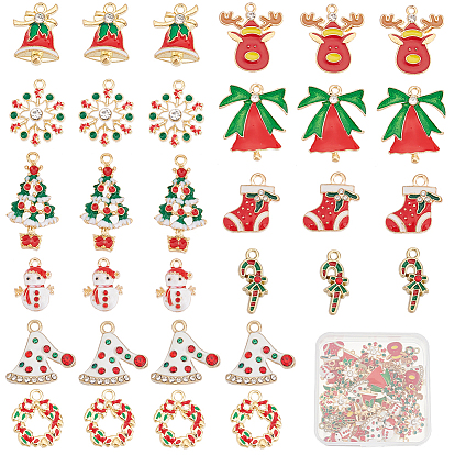 40 шт 10 стиль подвески из сплава эмали, без кадмия и без свинца, со стразами, Рождество, золотой свет, разнообразные