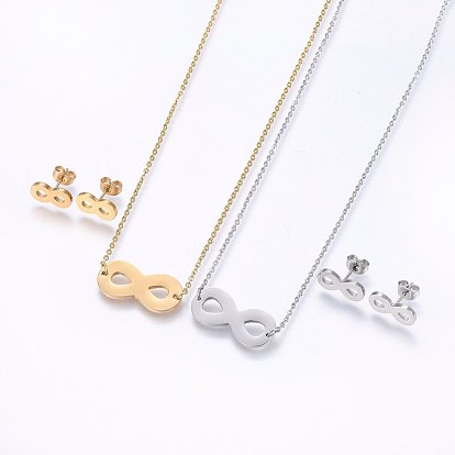 304 Stainless Steel Jewelry Sets, Stud Earrings and Pendant Necklaces, Infinity