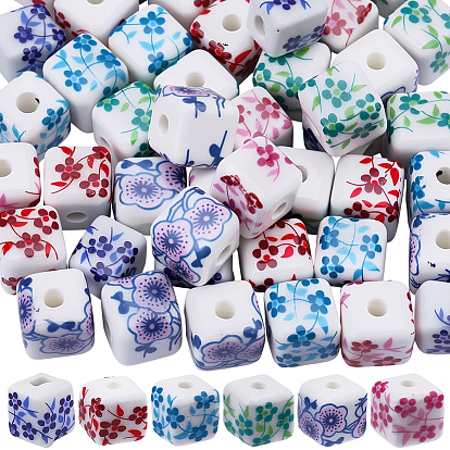 Фарфоровые бусины ручной работы, кубические, белый и голубой фарфор