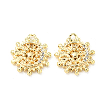 Brass Micro Pave Clear Cubic Zirconia Charms, Flower