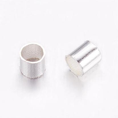 Brass Crimp Beads, Cadmium Free & Lead Free, Tube, Silver Color Plated, 2x2mm, Hole: 1.5mm