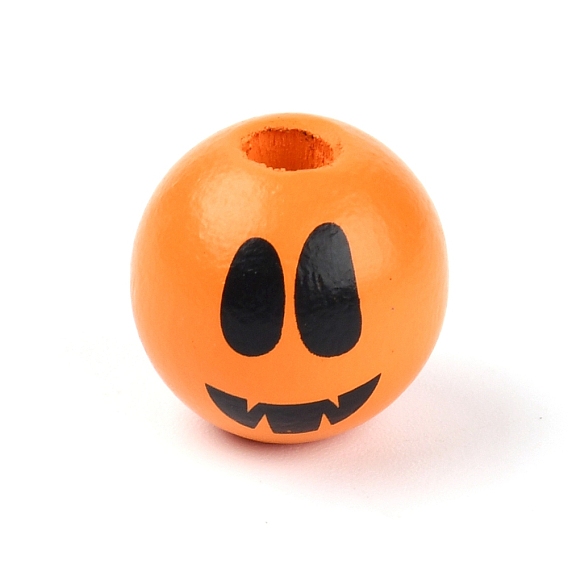 Schima Wood Beads, Round with Expression, Halloween Theme