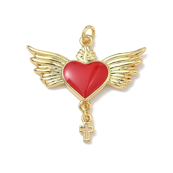 Латунь эмаль подвески, сердце с крыльями прелести, долговечный, без кадмия и без свинца, стойки покрытие