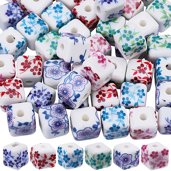 Фарфоровые бусины ручной работы, кубические, белый и голубой фарфор