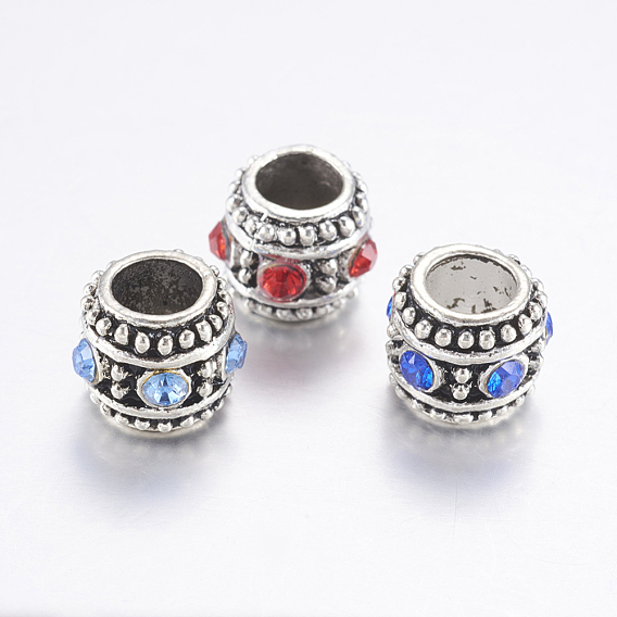 Alloy Rhinestone Beads, Large Hole Beads, Column, Antique Silver