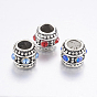Alloy Rhinestone Beads, Large Hole Beads, Column, Antique Silver