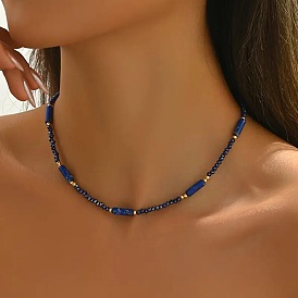Dyed Natural Imperial Jasper Column and Glass Beaded Necklaces for Women, Golden