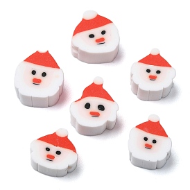 Christmas Theme Handmade Polymer Clay Beads, Flat Round with Santa Claus