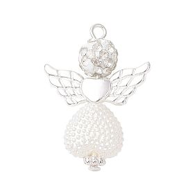 Абс пластмассовые жемчужные подвески, ангел в форме сердца, с диско-шаром, украшенным стразами, крыльями из серебряного сплава и железной петлей