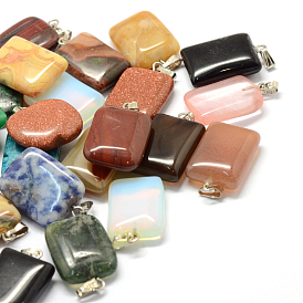 Rectangle Gemstone Pendants, with Platinum Tone Brass Findings, 23~24x14~16x5~7mm, Hole: 2x7mm