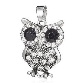 Alloy Rhinestone Pendants, Owl