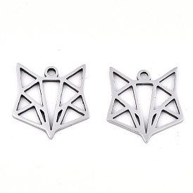 201 Stainless Steel Pendants, Laser Cut, Geometric Fox, Origami Fox