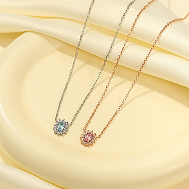 Cubic Zirconia Flower Pendant Necklaces with Stainless Steel Chains
