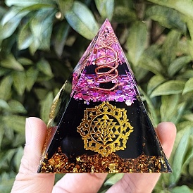 Orgonite Pyramid Resin Energy Generators, Reiki Natural Quartz Crystal & Black Obsidian Chips & Copper Wire Inside for Home Office Desk Decoration