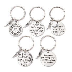 Alloy Pendants Keychain, Inspirational Phrase Feather Keychain