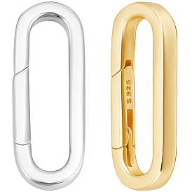 2pcs 2 couleurs 925 anneaux à ressort en argent sterling, ovale