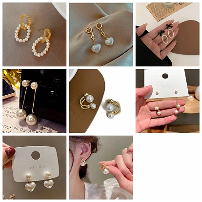 Alloy Dangle Earrings for Women, with Imitation Pearl Beads