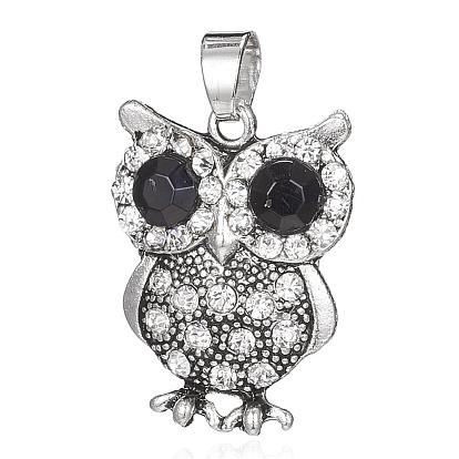 Alloy Rhinestone Pendants, Owl