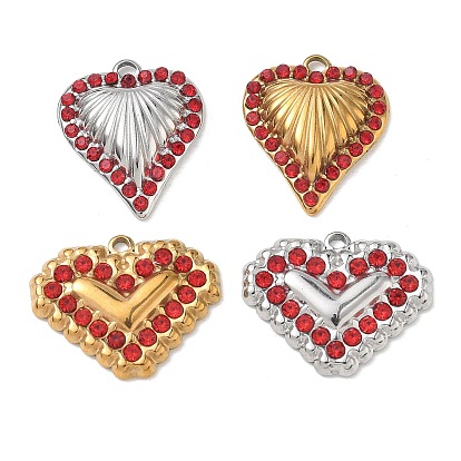 304 Stainless Steel Rhinestone Pendants, Heart Charms