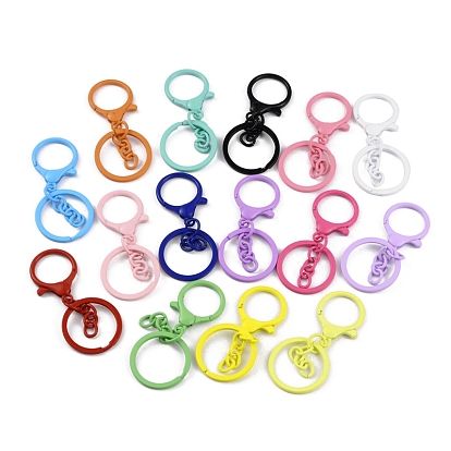 Spray Painted Alloy Keychain Lobster Clasps, Ring Snap Hook, with Iron Ring