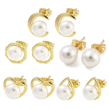 Серьги-гвоздики из латуни с покрытием из настоящего 18K золота, с пластиковым буртиком