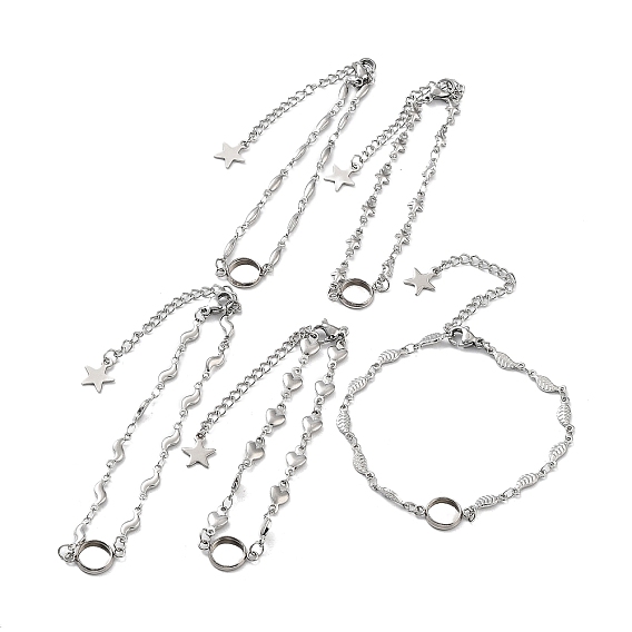 201 Настройки браслета со звеньями из нержавеющей стали подходят для кабошонов, с 304 лотком из нержавеющей стали, изготовление браслета из цепочек