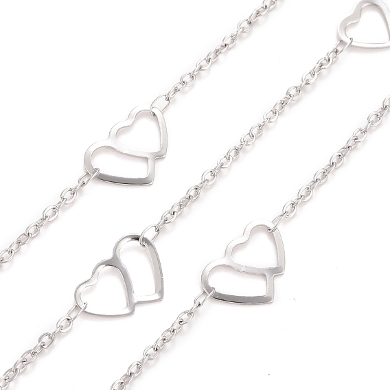 304 Stainless Steel Heart Link Cable Chains, Soldered, with Spool