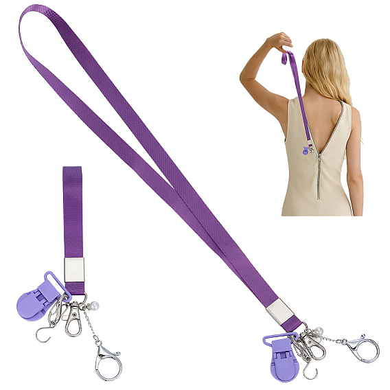2 pièces en alliage et 304 fermoirs en acier inoxydable et aides à fermeture éclair en plastique ABS avec perles, avec tour de cou en polyester, platine