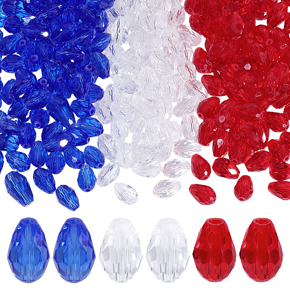90Pcs 3 Colors Glass Beads, Faceted, Drop
