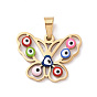PVD Vacuum Plating 304 Stainless Steel Enamel Pendants, Golden, Hollow, Butterfly with Evil Eye