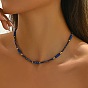 Dyed Natural Imperial Jasper Column and Glass Beaded Necklaces for Women, Golden