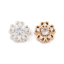 Rack Plating Brass Micro Pave Cubic Zirconia Beads, Long-Lasting Plated, Lead Free & Cadmium Free, Flower