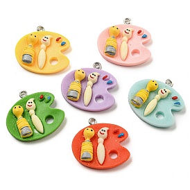 Opaque Resin Pendants, Color Palette Charms with Platinum Plated Iron Loops