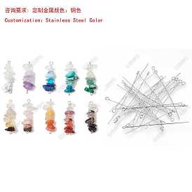 10 piezas 10 estilos de dijes de conector de cuentas de chip de piedras preciosas mixtas, con 304 bucles dobles de acero inoxidable, color acero inoxidable