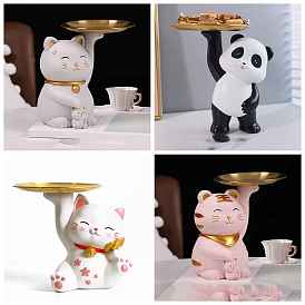 Resin Lucky Cat/Panda Sculpture with Hallway Key Storage Tray, for Living Room Entry Luxury Home Decoration