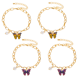 4шт. 2 цвета браслеты с подвесками в виде бабочек из сплава, браслеты из золотых железных цепочек в виде скрепок для женщин