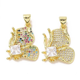 Brass Micro Pave Cubic Zirconia Pendants, Butterfly Charm, Real 18K Gold Plated