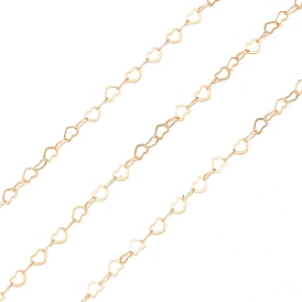 Brass Flat Heart Link Chains, Soldered, Real 14K Gold Filled Chains