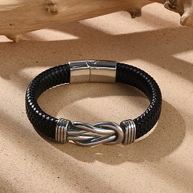 Braided Microfiber Leather Cord Bracelets for Men, with 316 Surgical Stainless Steel Polished Buckle and 304 Stainless Steel Finding