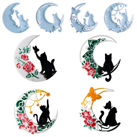 DIY Silhouette Silicone Moon & Cat & Flower Pendant Molds, Resin Casting Molds, for UV Resin, Epoxy Resin Jewelry Making
