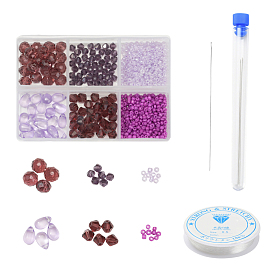Наборы для изготовления ювелирных изделий из фиолетовой серии своими руками, 620 шт. Стеклянные круглые и круглые бусины., 80 биконусы из искусственного австрийского хрусталя, 20 стеклянные подвески в форме капли, пробирка, иглы, Эластичная кристальная нить
