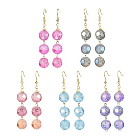 Triple Glass Cube Beads Dangle Earrings, Long Drop Earrings for Women