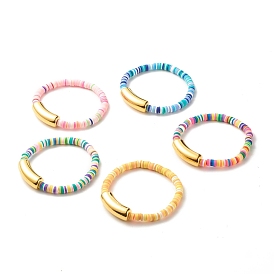 Handmade Polymer Clay Beaded Stretch Bracelets, with CCB Plastic Beads