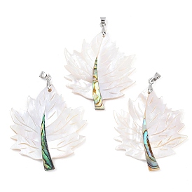 Подвески из натуральных ракушек пауа и белых ракушек, амулеты в виде листьев с латунными дужками, платина, стойки покрытие