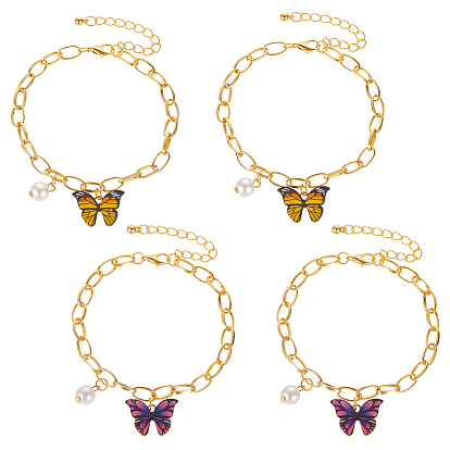 4шт. 2 цвета браслеты с подвесками в виде бабочек из сплава, браслеты из золотых железных цепочек в виде скрепок для женщин