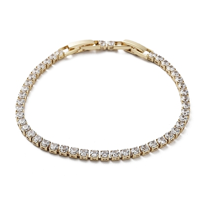 Brass Micro Pave Clear Cubic Zirconia Tennis Bracelet, Link Chain Bracelets, Long-Lasting Plated